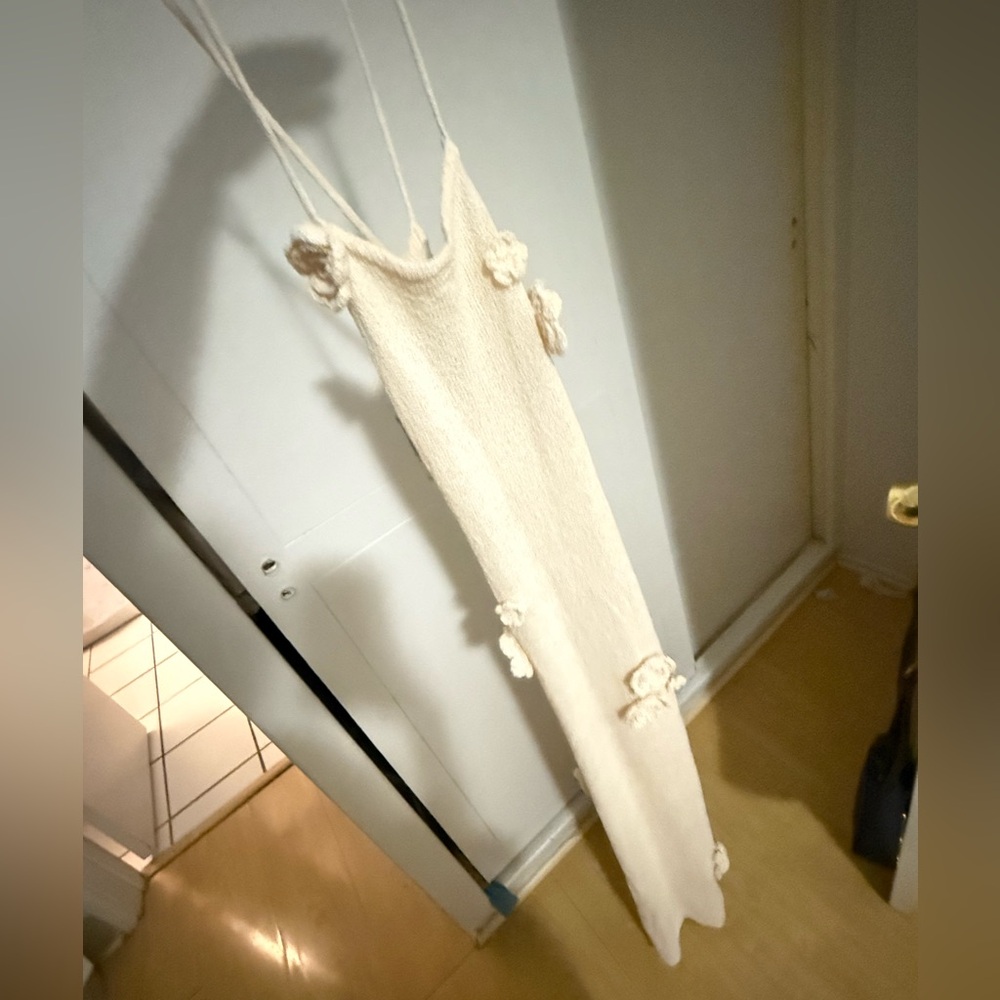 Cream Knit Dress with Floral Accents